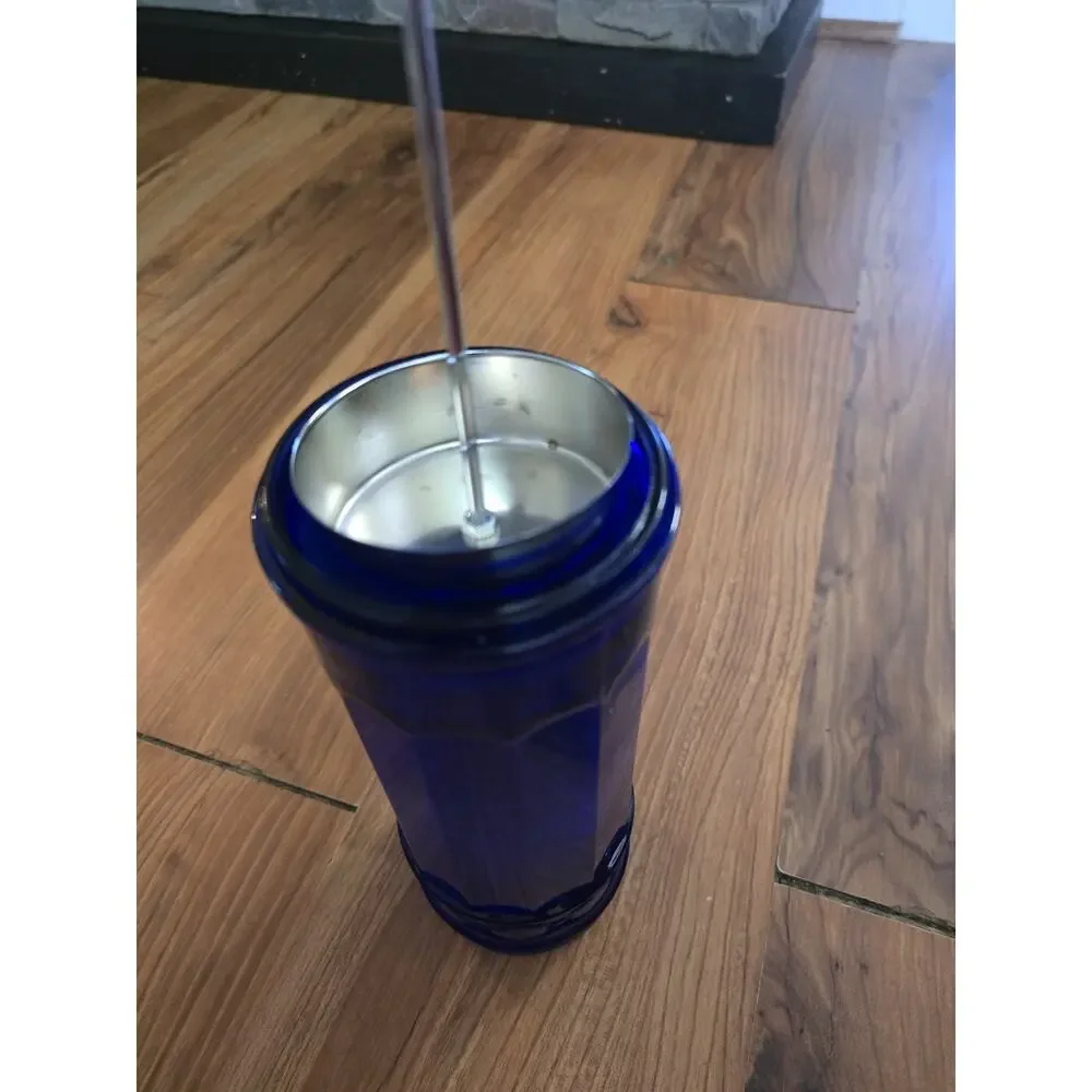 Vintage Style Cobalt And Silver Tone Straw Dispenser barber sanitizer 10” S17